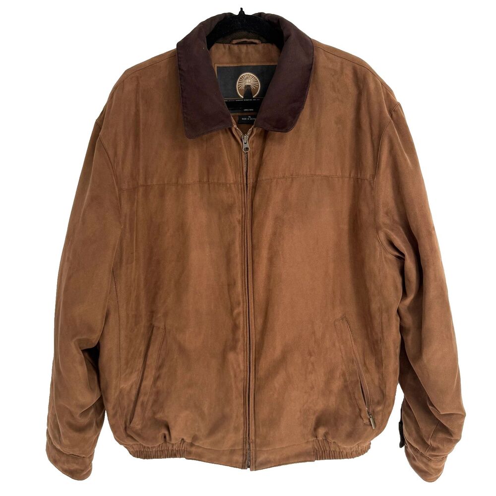 Weatherproof Garment Company Faux Micro Suede Bomber Jacket Mens Size XL Brown